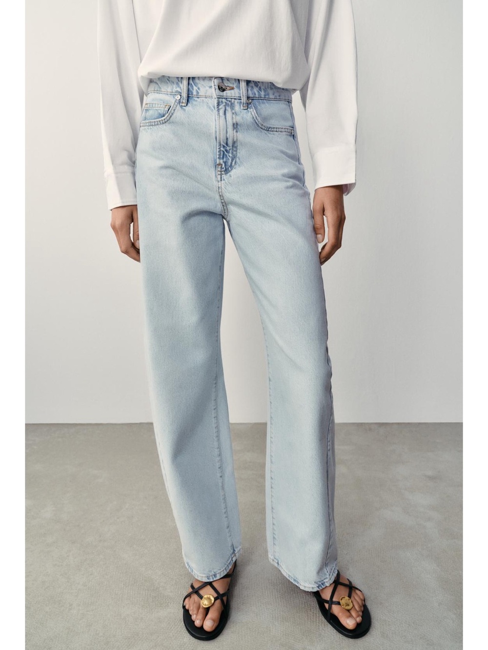 Zara Light Blue Wide-Leg High-Rise Jeans
